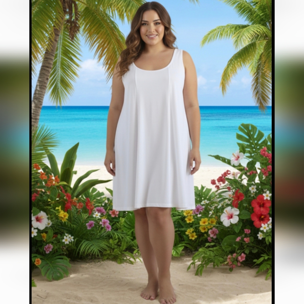 Classic White Sleeveless Swing Dress - Plus Size